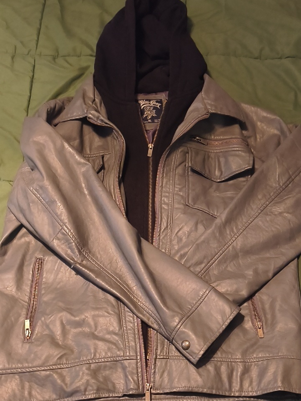 Gray Faux Leather Jacket with Zipper Pockets
